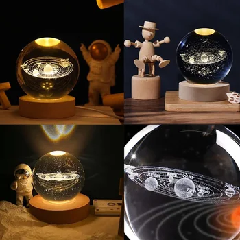 USB Noite do DIODO emissor de Luz da Galáxia de Bola de Cristal do Planeta em 3D Lua Lâmpada do Quarto Decoração para Casa-Candeeiro de Mesa para as Crianças Festa de Crianças, Presentes de Aniversário