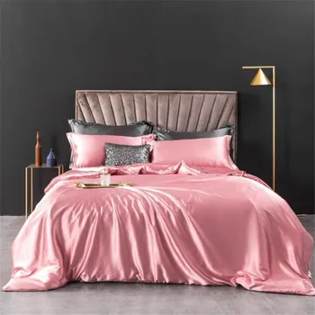 Rayon conjunto de roupa de cama king size capa de edredão conjunto de high-end de cor sólida conjunto de roupa de cama estilo Nórdico colcha conjunto