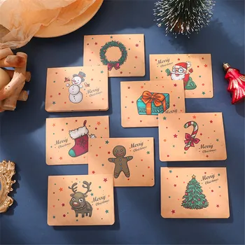 9pcs de Natal Vintage Kraft, Cartão Presente de natal Cartão de Saudação Bênção Cartão Com Envelope Universal Cartão de Natal