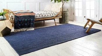 Tapete de Carpete 100% Naturais de Juta Trançada Azul Reversível Tapete da Sala Moderna Tapete na Área de Decoração de Chambre