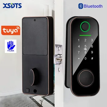 Tuya TT-Bloqueio de Bluetooth Eletrônica Inteligente Fechadura Com Biometria de impressão digital / Smart Card / Senha / Chave de Desbloqueio / USB Emergenc