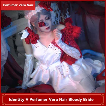 Jogo Identidade ⅴ Sobrevivente Perfumista Vera Nair Cosplay Fantasia de Horror Escarlate Cetim Stretch Cetim Flor de Noiva, Vestido de Noiva