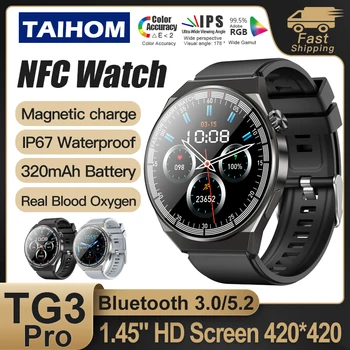 Smart Watch Homens TG3 Pro NFC 1.45 Polegadas frequência Cardíaca Pressão Arterial de Oxigênio de Chamada Bluetooth Música IP67 à prova d'água com Controle Remoto