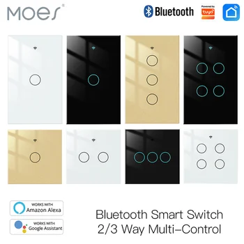 Bluetooth Smart Interruptor de Luz 2/3 Forma Muilti-Associação do Controle de Bluetooth Sigmesh Tuya Vida Inteligente APP Alexa Google 1/2/3/4 Gang