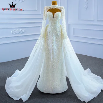 Luxo Vestidos de Noiva 2023 Mangas Longas Com uma camisa de vestido de noiva sereia com decote em V Vestido de Noiva Pérolas Laço Feito XX23