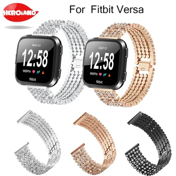 Correia de relógio Para o Fitbit Versa Cinco pulseira de Aço com 5 Esferas Rodada Strass Incrustado Sólido Substituir Pulseiras Acessórios
