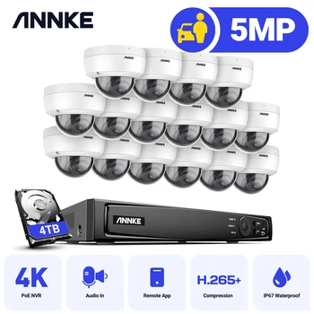 ANNKE 5MP FHD POE Sistema de Vigilância de Vídeo 16CH H. 265+ 8MP NVR Gravador de 5MP Câmeras de Segurança de Gravação de Áudio 5MP câmera Ip PoE