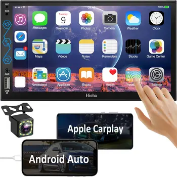 Car Stereo Double Din Rádio -Controlo Por Voz Da Apple Carplay E Android Auto Bluetooth 5.3 Tela De Toque Do Subwoofer De Carro Receptores De Áudio