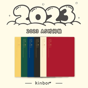 Kinbor 2023 Tempo Planejador Caderno A5 PU Macio Couro Kawaii Diário DIARI PLANEJADOR Блокнот 112 Folhas de Cor Pura Programador