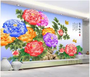 WDBH 3d papel de parede personalizado com foto mural de estilo Chinês, peônia jardim de flores coloridas casa de decoração de sala de estar papel de parede para parede 3 d