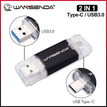 WANSENDA USB TIPO C Unidade Flash Metal Pen Drive Pendrive 512GB para o Tipo C (Celular, PC de 32GB e 64 GB, 128 GB 256 gb de Memoria Stick USB