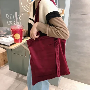 De veludo vermelho saco de lona bordado carta streamer de lona sacola ins retro chic bordado saco de compras com fita