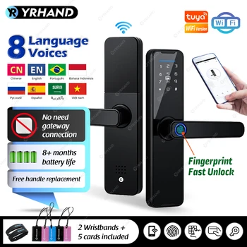 YRHAND K7 fechadura eletronico digital Biométrico Preto Smart Lock Tuya Aplicativo Remoto Desbloquear wifi Bloqueio Eletrônico Inteligente de Bloqueio da Porta