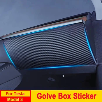 Tesla Model 3 Y Acessórios Caixa de Luva Adesivo Anti-Kick porta-Luvas Protetor PU de Couro e Fibra de Carbono Filme Console Central Organizador