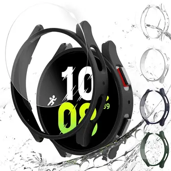 [5+5Pack]Galaxy Watch5/4 Protetor de Tela Caso Tampa de Vidro Temperado de Protetor de Tela de Relógio 5/4 Capa de disco Rígido do PC pára-choques