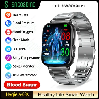 2023 Nova de Glicose no Sangue Monitor de Saúde Smart Watch Homens ECG+PPG Medição da Pressão Arterial IP68 Impermeável Esportes smartwatch Homens