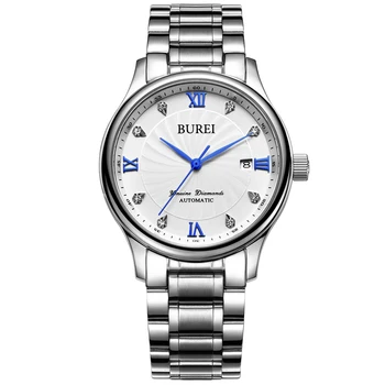 BUREI Marca de Moda Automática de Negócios Relógios Casuais dos Homens relógio de Pulso Mecânico Impermeável Calendário de Safira Relógio Montre Homme