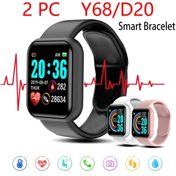 2PC novo Y68 Pro Smart Relógio Mulheres Homens Esporte Bluetooth Smart Banda Monitor de Ritmo Cardíaco e a Pressão Arterial de Fitness Tracker Pulseira D20