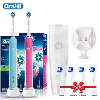 Oral B 3D Escova de dentes Elétrica Pro600 Sensor de Pressão da Escova de Limpeza Profunda Carregamento Indutivo Dentes Escova de 6 Cabeças de Substituição