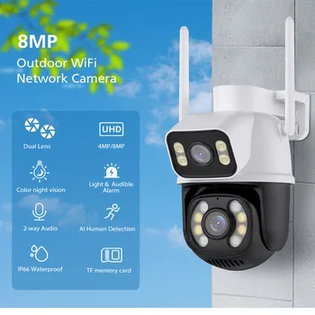 De 8MP PTZ wi-Fi Exterior da Câmera de Visão Noturna Tela Dupla Detecção Humana 4MP de Proteção de Segurança do CCTV de Vigilância IP Câmera