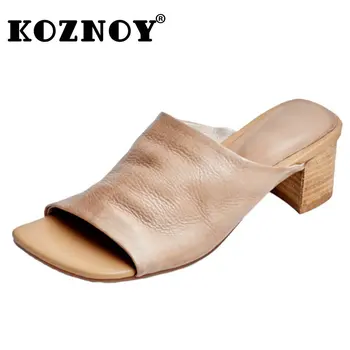 Koznoy Sandálias de Cunha 4,5 cm Novo Peep Toe Natural do Couro Genuíno Plataforma Confortável Moda Loafer de Verão Oca, Chinelos de quarto Sapatos Mulheres