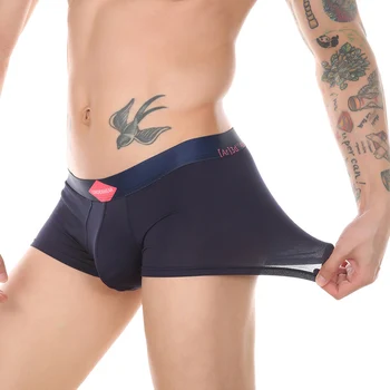 Homens Sexy Luz de Gelo de Seda, Shorts Boxer Shorts Grande Fundo Levantado de Baixo crescimento Underwear Homens de Cor Sólida Inferior Fetiche de Biquíni Gay