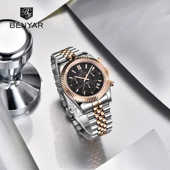 2023 Benyar Design De Luxo, Homens De Negócios Dos Relógios De Quartzo Impermeável De Aço Inoxidável Sapphire Vidro Luminoso Do Relógio De Reloj Hombre