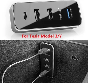 Tesla Modelo 3 Modelo Y 2021 2022 2023 Caixa de Luva Portas USB Hub Acessórios USB Divisor de Hub Docking Station para Extender Carregador