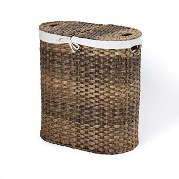 Mão-Tecidos Oval Dupla cesta de Lavandaria com Forro, Mocha