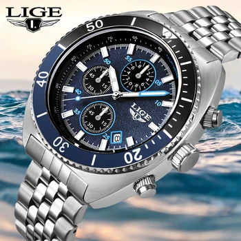 2023 Novo LIGE Moda Relógios de homens de Aço Inoxidável de melhor Marca de Luxo Desporto Cronógrafo de Quartzo WithWatch Para Homens Relógio Masculino