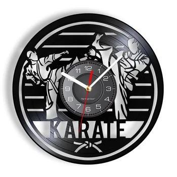 Karate Inspirado Vinil LP Registro Relógio de Parede Para o Quarto Mancave Artes Marciais Japonesas Esporte de Combate de Corte a Laser Longplay Relógio de Parede
