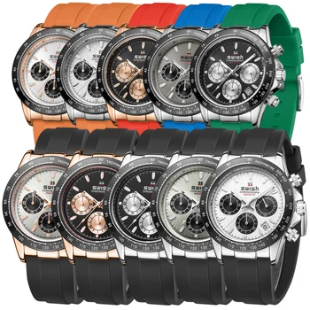 SWISH Luxo Sport Seis Agulha Homens Relógio de Pulseira de Silicone Luminoso do Relógio de Quartzo Impermeável Homens Relógio Relógio Masculino 2023