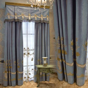Alto grau Europeia flannelette bordado tecido da cortina tela da janela de sala e quarto-Americana cortina de produtos de cortinas
