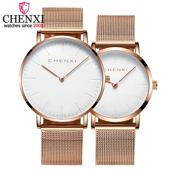 CHENXI Moda Rosa de ouro Amante de Relógios de Homens Impermeável Ultra fino Relógio de Quartzo de alto Luxo da Marca Mulher Elegante Vestido de Senhoras Relógio