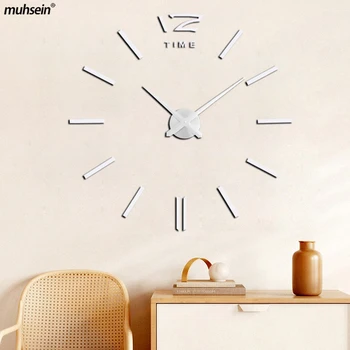 Muhsein Moderno Relógio de Parede 3D Numerais Relógio de Tamanho Grande DIY Adesivo de Parede Relógio de Decoração de Casa de Relógios Mudo Relógio de Quartzo Frete Grátis