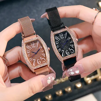 Diamante Das Mulheres Relógio Marca De Luxo Senhora Mulher Relógio De Quartzo Tonneau Clássico Feminino Das Senhoras Relógios De Pulso Para As Mulheres Relógio Feminino