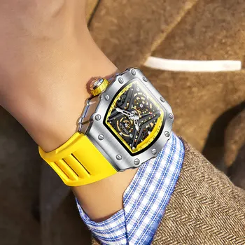 Moda Relógio Automático Quadrado Oco Relógio Casual de Luxo Impermeável Mecânico Relógios para Homens