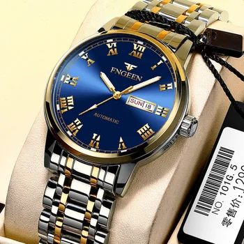 Marca De Luxo Homens Relógios 2023 Moda Azul Negócio De Ouro De Aço Inoxidável, Impermeável Luminoso Duplo Calendário Relógio De Pulso Do Relógio Presente