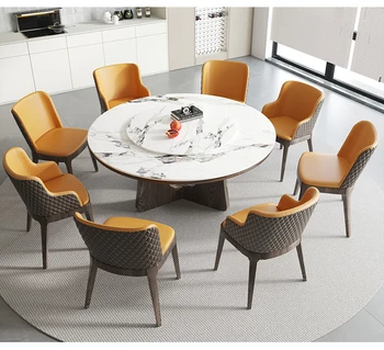 Italiano minimalista round rock prato de mesa de jantar e cadeira combinação Nórdicos agregado sólido de madeira com mesa giratória de mesa-redonda