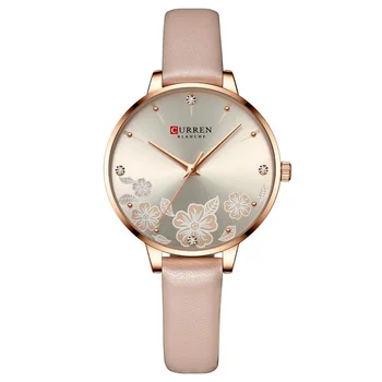 Relógio de quartzo Para Mulheres Marca de Couro Relógio de Quartzo para Mulheres de Design de Luxo Relógio Charme Flor Dial Relaxo Femino Reloj Mujer 9068