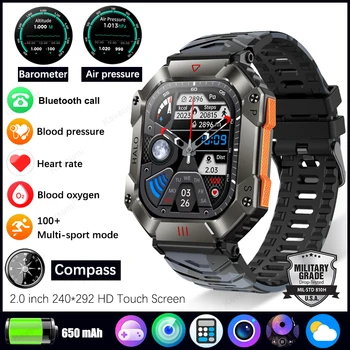 Novo Robusto Militar Inteligente de Relógios Para Homens de Fitness Relógios de Chamada Bluetooth Bússola de pressão de Ar de Esportes Smartwatch Para Android IOS