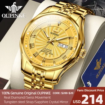 OUPINKE Real de Diamante Relógio Automático para os Homens Suíços Movimento de Cristal de Safira Espelho Impermeável Luxo Marca de TOPO do relógio de Pulso de Ouro