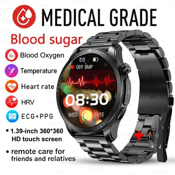 2023 Novo ECG+PPG Saúde Smart Watch Homens de Açúcar no Sangue Arterial Pressão Arterial de Oxigênio Relógios IP68 Impermeável Smartwatch Termômetro