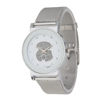 Reloj Mujer 2023 Nova Bonitinho Urso Ms. Assistir A Mulher De Cristal Do Diamante Relógios De Aço Inoxidável De Prata Relógio De Mulheres Montre Femme