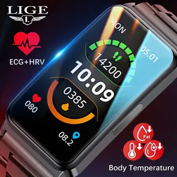 LIGE Nova de Glicose no Sangue Banda Inteligente Assista a Temperatura do Corpo ECG VFC Monitoramento Inteligente Pulseira Impermeável Multi-Modos de desporto Relógio