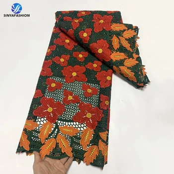 Sinya 6-Cores-Africana Nigeriano De Flores Coloridas Design Solúvel Em Água Guipure Cabo De Laço De Tecido Bordado De Alta Qualidade Vestido De Renda