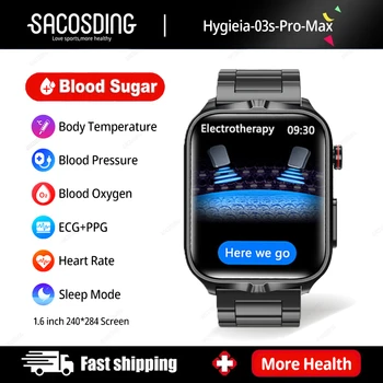 2023 Novo Smartwatch de Açúcar no Sangue ECG+PPG Monitoramento de Pressão Arterial Temperatura do Corpo Smart Watch Saúde Pulso Eletroterapia Assistir