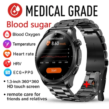 2023 Nova de Açúcar no Sangue Smartwatch 1.39 polegadas 360*360 HD Toque de Tela Grande ECG Relógios Inteligentes de Monitorização Não-invasiva de Glicose no Sangue
