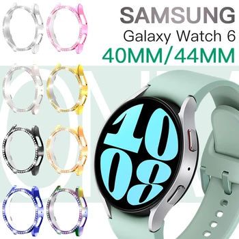 Bling Diamante Case para Samsung Galaxy Watch 6 40mm 44mm Rígido do PC do Quadro de pára-choques à prova de Choque Capa para Samsung Watch6 Acessórios