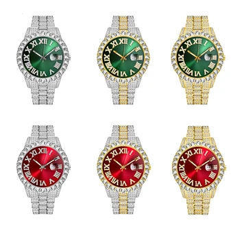 Europeia, Americana Quente do Estilo dos Homens Reloj de Luxo Romano Diamante Impermeável de Quartzo do Aço Inoxidável Relógios de Homens de Relógios